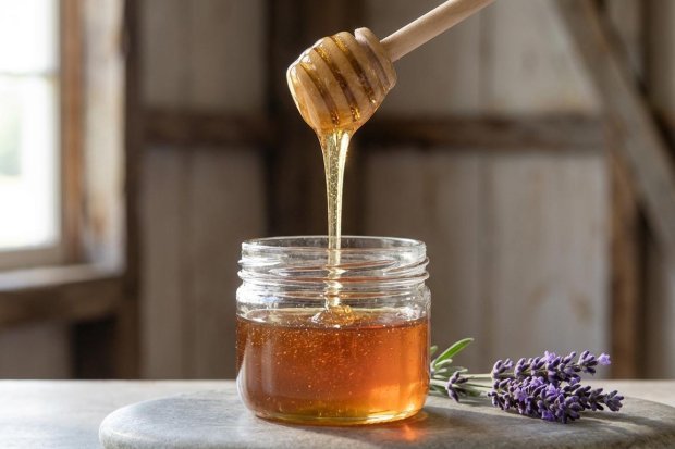 Honey Dripping Into Glass Jar
